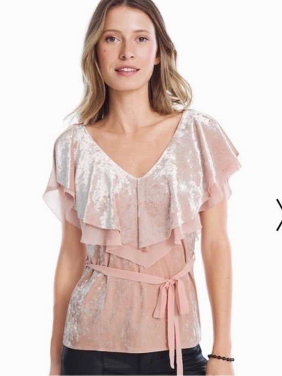 White House Black Market Tops - NWOT Blush Pink Velvet Ruffle Tie-Waist Blouse by White House Black Market